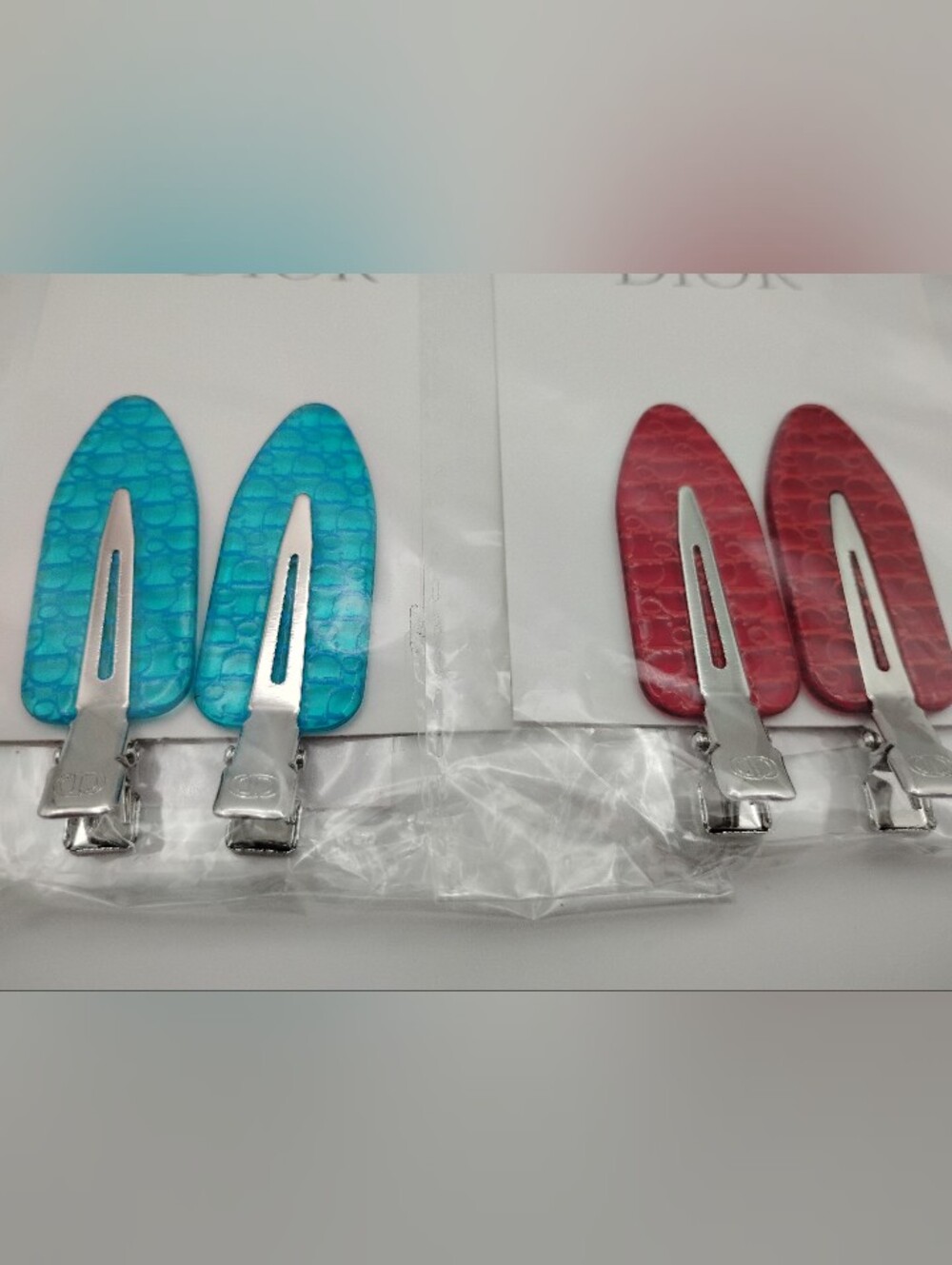 Dior Blue and Red Textured Hair Clips BRAND NEW -AUTHENTIC - Picture 6 of 10